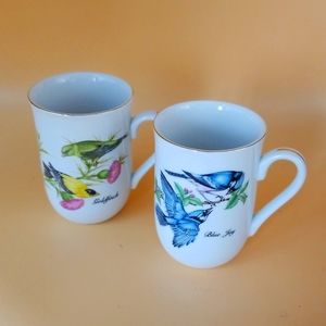 Vintage 1987 John James Audobon Porcelain Mugs Goldfinch & Blue Jay